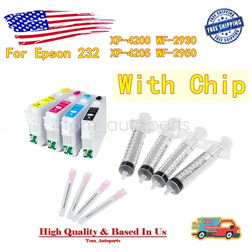 Refillable Ink Cartridge with chip 232 232XL Fit Epson WF-2950 WF-2930 XP-4200