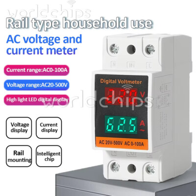 AC 50-500V 100A Din Rail Single-phase Digital Voltage LCD Voltage Current Meter