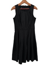 Talbots Dress 6 Sleeveless Pleated Fit & Flare Black Knee Length Pockets Stretch