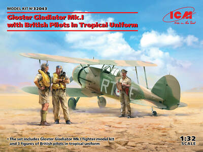 Gloster Gladiator Mk.i With British Pilots En Tropical Uniform 1:3 2 Model Kit