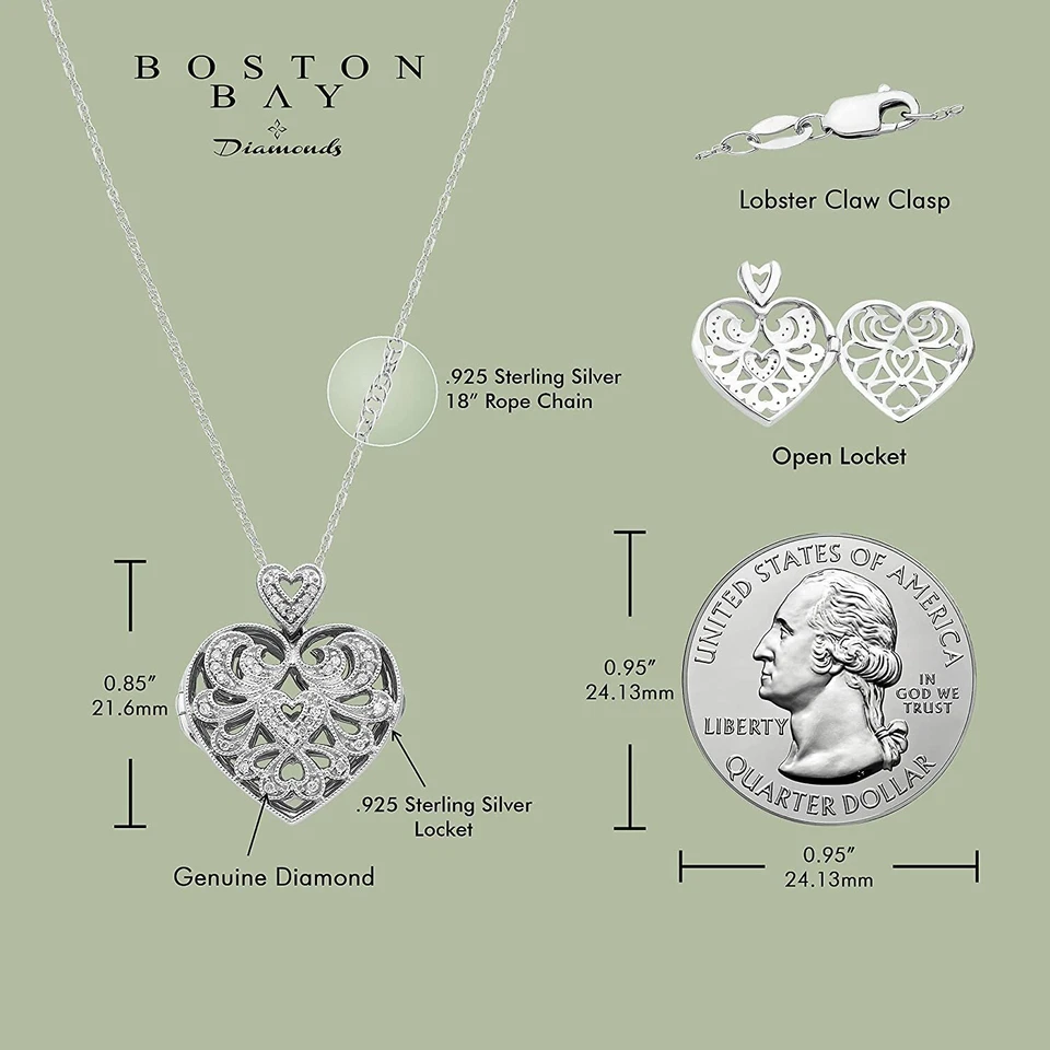 Colgante medallón vintage de diamantes de 1/10 quilates con corazón en plata de ley Foto 3 de 4