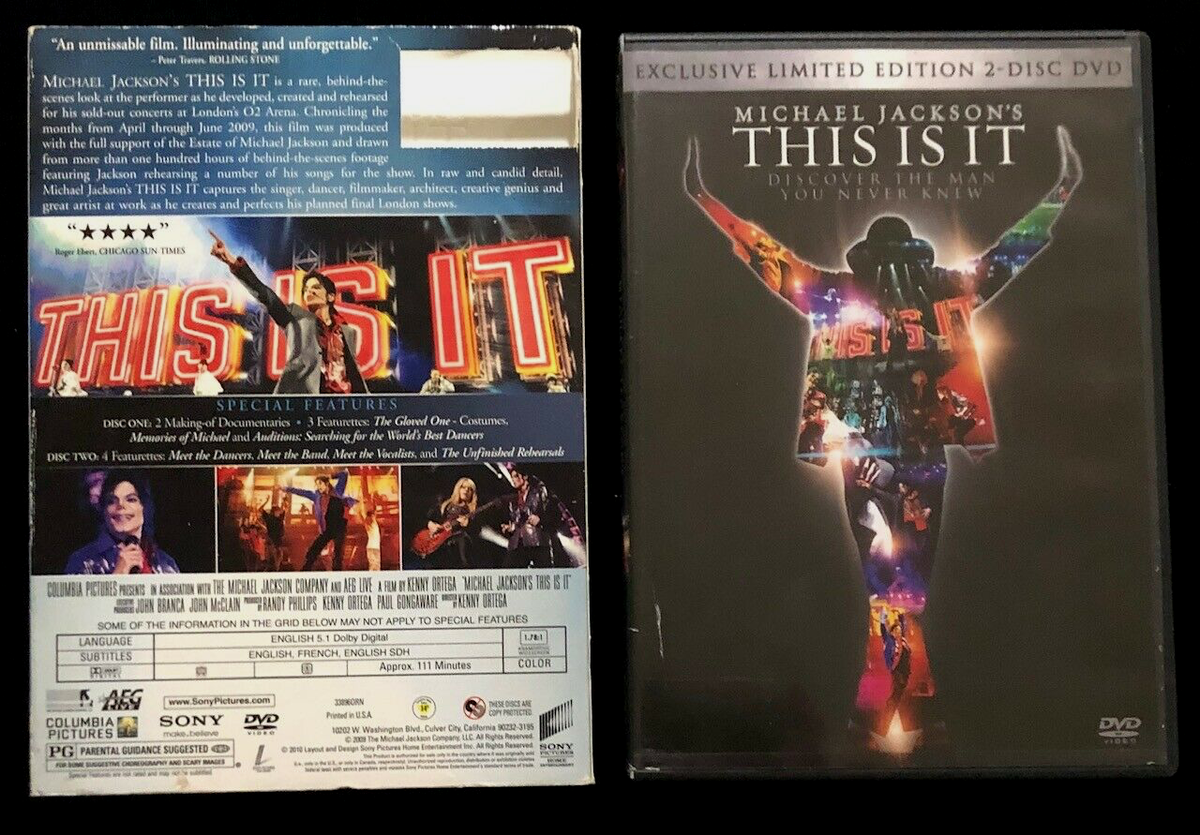 MICHAEL JACKSON THIS IS IT STANDARD RELEASED 2 DISC DVD SET & SLIP