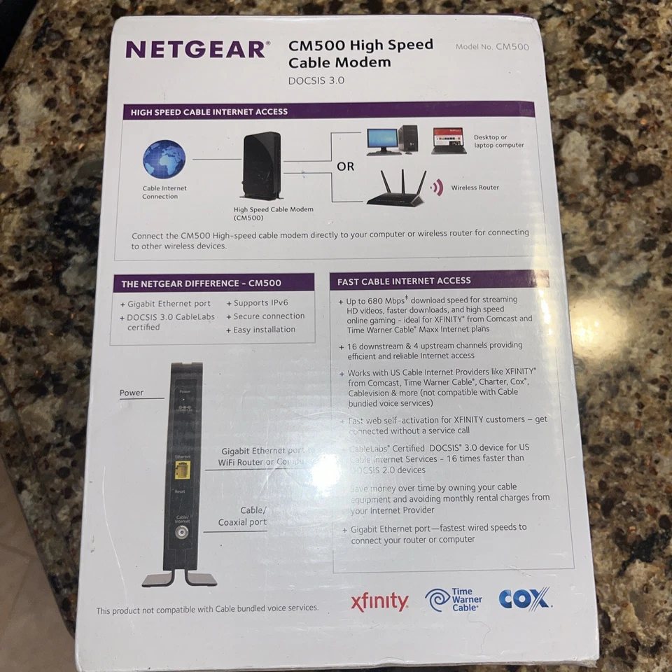 NETGEAR Cable Modem CM500 Compatible w/ All Cable Providers DOCSIS 3.0 Sealed/ K - Image 2 of 2