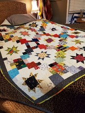 Handmade Stunning Stars Themed Patchwork Quilted Bed/Sofa Throw 62" X 61"W