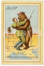 1945 ca WW2 SATIRE Adolf HITLER fighting the USSR Bear - Postcard FP NV
