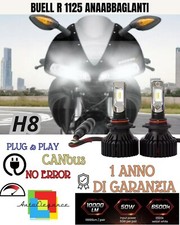 KIT LED H8 6000K BIANCO 9800 LUMEN ANABBAGLIANTI BUELL R 1125 NO AVARIA LUCI