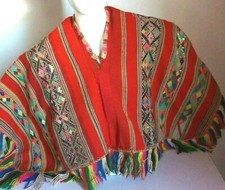Peruvian Shaman Poncho Andean Mountain Ceremony - red