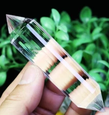 24 Sides Natural Clear Quartz CRYSTAL Point Wand VOGEL STYLE Double Terminated