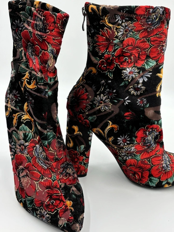 Public Desire Floral Ankle Boots Women’s Size 6 Black Red Green Gold - Image 4 of 4