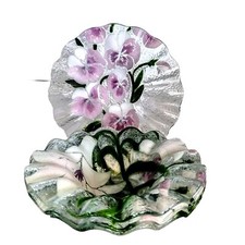 4 Art Glass Ruffled Edge Floral Vintage Bowls Signed A. Cross 7"
