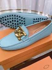 Tod's women real leather flat bottomed square toe loafers shoes Luxury old money