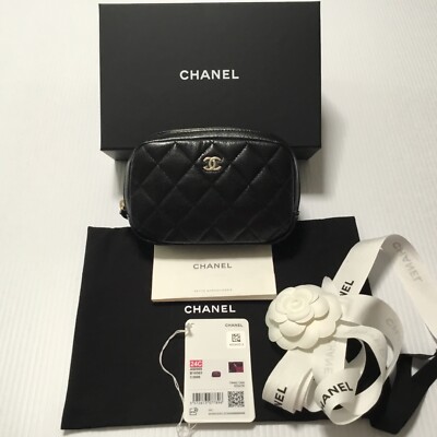 Authentic CHANEL NWT 24C Black Caviar Leather Quilted Classic Beauty Case