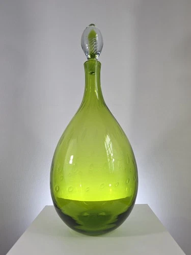 Blenko 6741 Decanter Olive Green 1967 Joel Myers MCM Vintage Art Glass