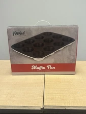 Non-Stick Glazed Stoneware 12 Cup Muffin Pan Brand Backware New In Box Parini