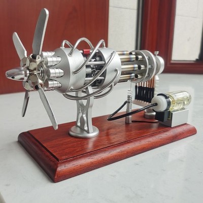 16-Cylinder Stainless Steel Stirling Engine Model with Redwood Base DIY Kit