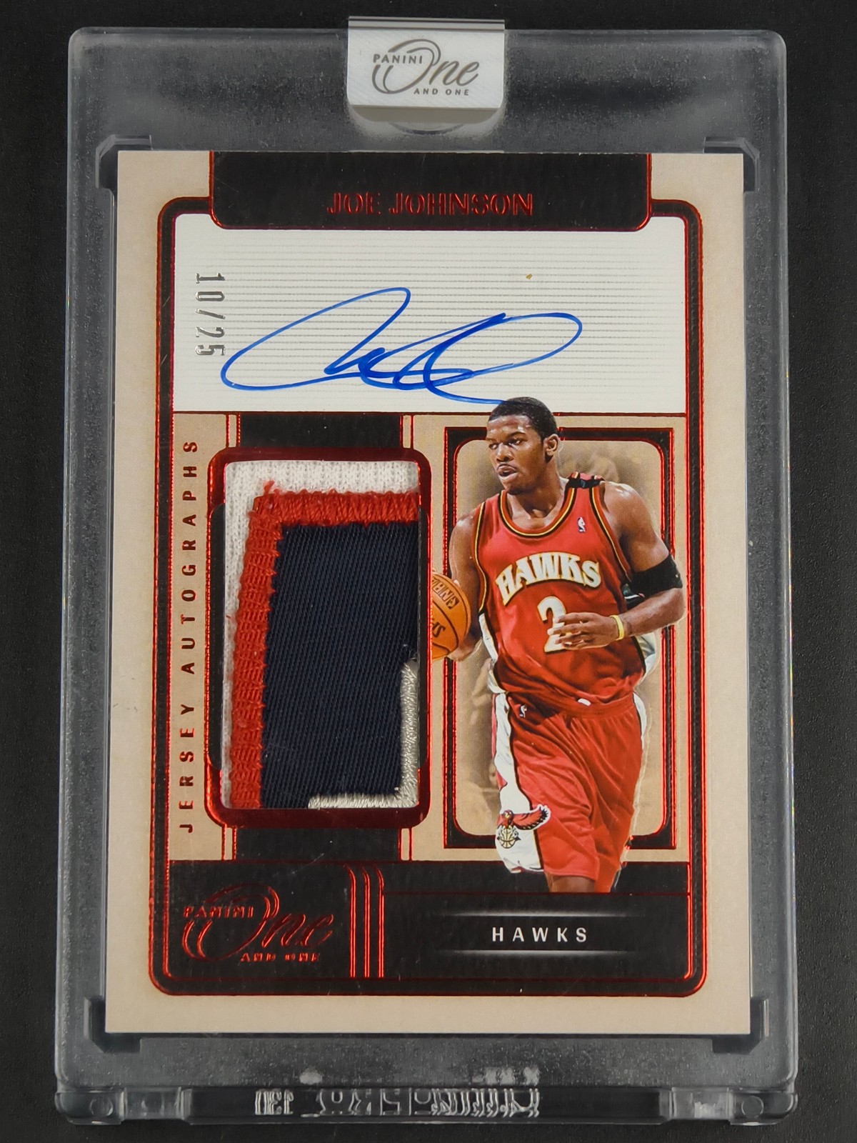 Joe Johnson 2024-25 Panini One and One Jersey Auto Red 10/25 Game-Used [11hk view 1