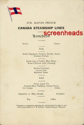 #ad RARE EARLY LUNCH MENU CANADA STEAMSHIP LINES STR. RAPIDS PRINCE VG GREAT LAKES $89.99