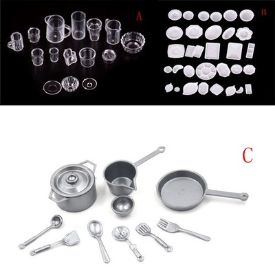1Set Doll Kitchen Mini Tableware Miniatures Cups Plate Dish Decors Toys for .N8