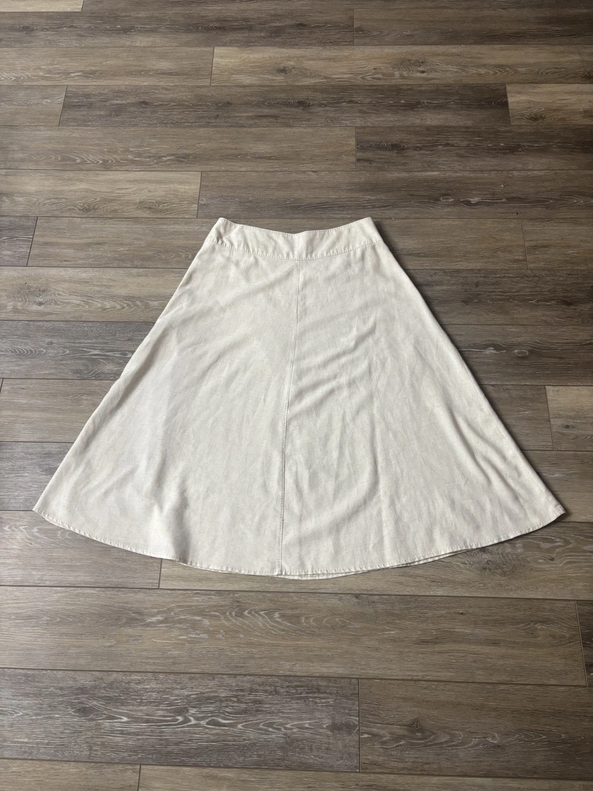Travel Smith Skirt Sz 12 Midi Linen Blend Neutral Coastal Beach Breezy Capsule