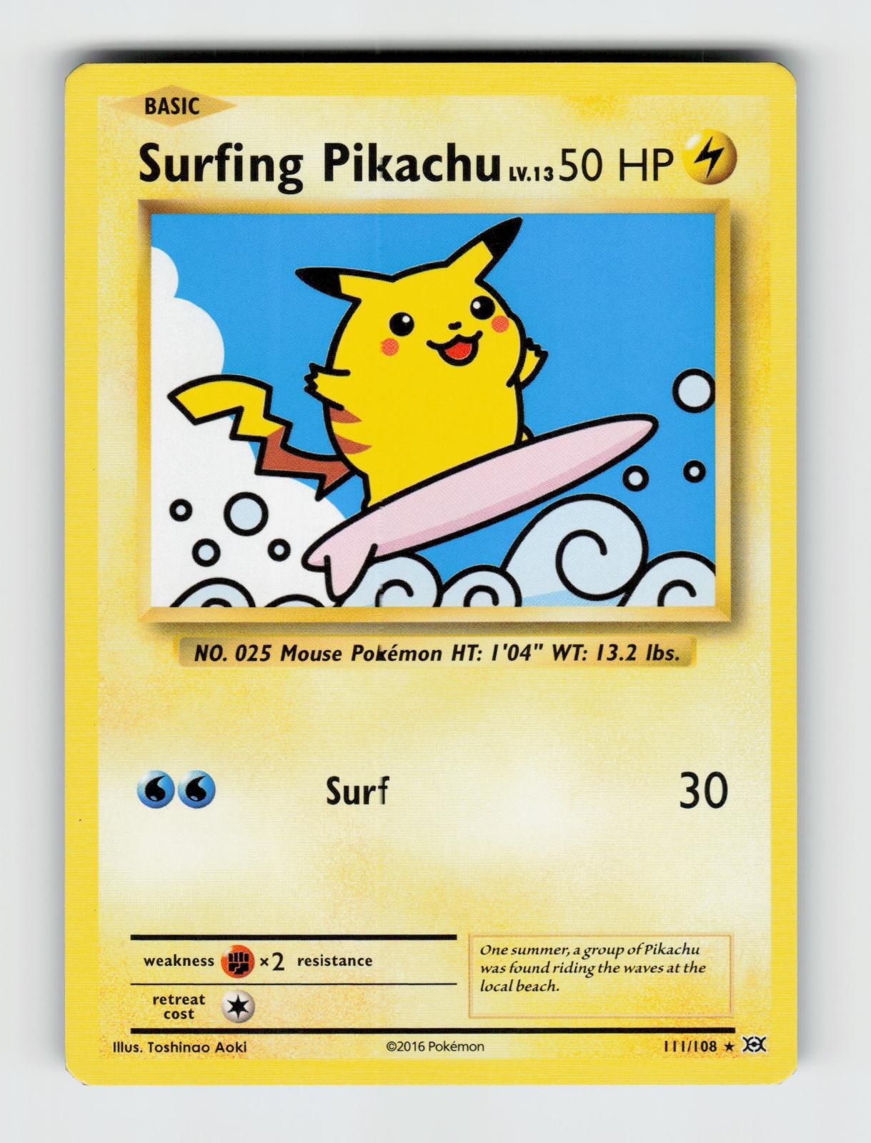 Surfing Pikachu 111/108 Secret Rare Evolutions Pokemon 2016 Lightly Played