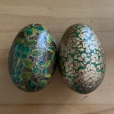 Paper Mache Hand Painted Green Gold Eggs Indian
