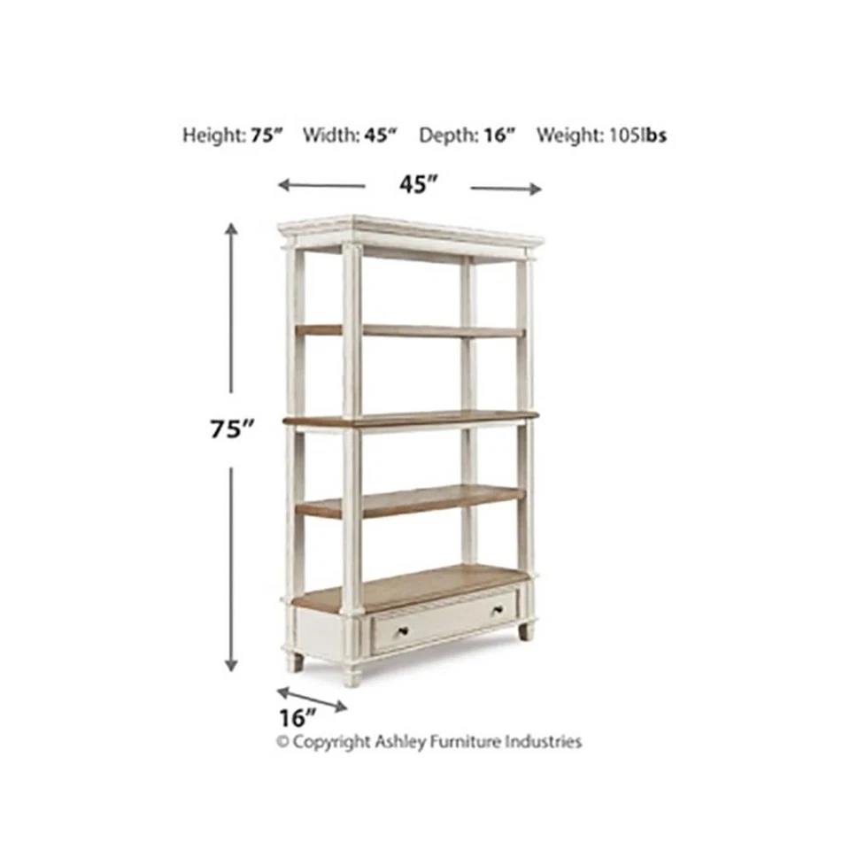 Signature Design by Ashley Realyn 4 Shelf Bookcase in Antique White and Brown - Image 4 of 4
