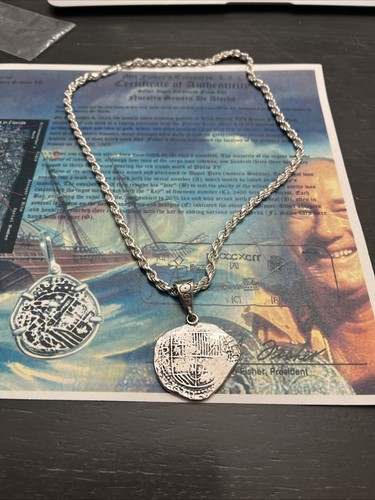 ATOCHA 4 REALE SHIPWRECK TREASURE COIN W/MATCHING ROPE CHAIN .925 SS ...