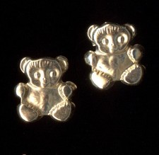 New 14K 8mm Fine Solid Yellow Gold Teddy Bear Animal Accent Stud Earrings QR
