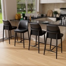 26" Counter Height Bar Stools Set of 4 PU Leather Two Tone Kitchen Island Stool