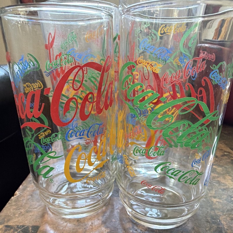 Coca-Cola Clear Glass Tumblers Set of 4 Multicolor Logo Soda Theme