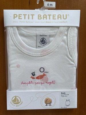 Petit Bateau NWT White/Pink Fish Theme Sleeveless Cotton Bodyshirt-6 Mos (67cm)