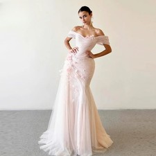 NEW Off The Shoulder Tulle Corset Florals Organza Prom Dress Customized Mermaid
