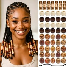 60PCS Vintage Round Natural Wood Hair Beads for Braids Loc Dreadlock Jewelry