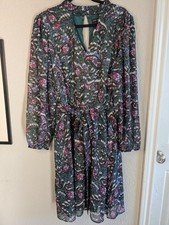 NWT Lane Bryant Size 20 Midi Dress A-Line Dark Floral Shimmer Long Sleeves