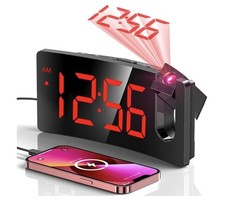 GOLOZA Projection Alarm Clocks Bedside, Digital Clock with 180° Projector, 3-Lev