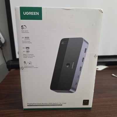 UGREEN AK700 8K@60Hz Displayport KVM Switch 2 Monitors 2 PCs Aluminum w 4 USB3.0