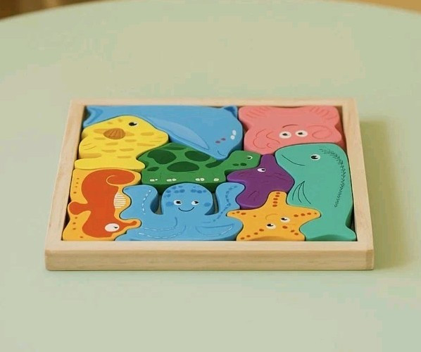 Montessori Holzpuzzle  Kleinkind Holzspielzeug Motorik Spielzeug Meerestiere