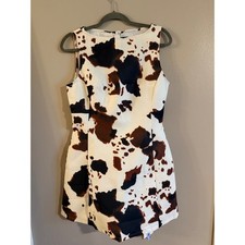 Cider Womens Cow Print Sleeveless Mini Dress Brown White Black Size M NWT