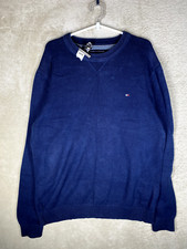 Tommy Hilfiger Casual Formal Knit Pullover Jumper Size L Mens Navy Logo