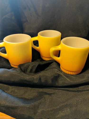 3 Vintage Anchor Hocking Fire King Ovenproof  Yellow /Mustard Mug/Cup