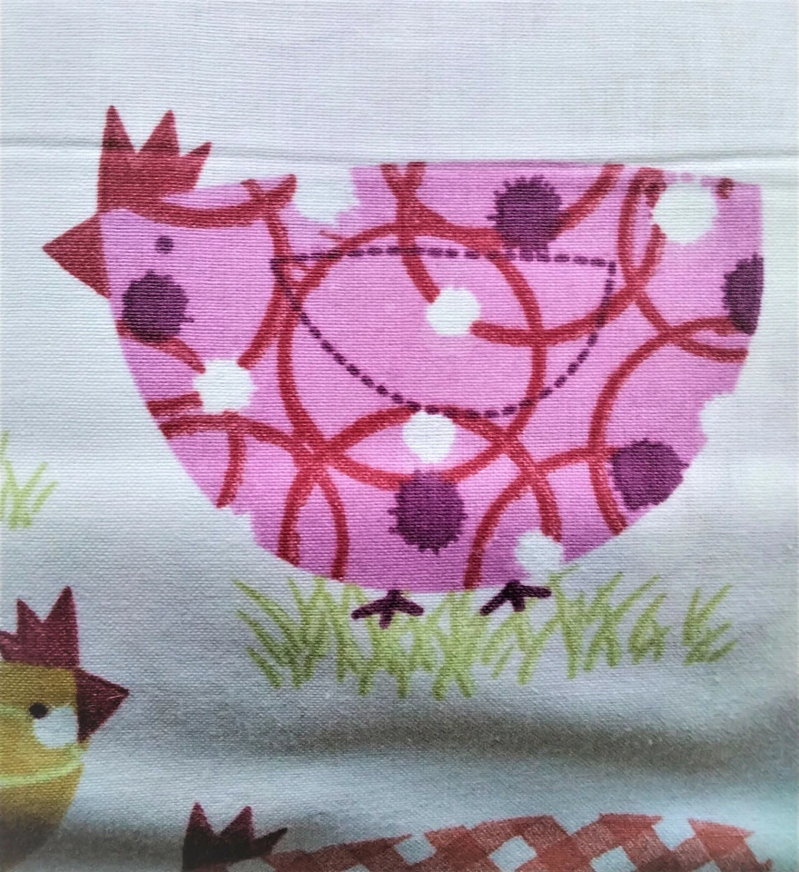 0,5 x 1,6 m, Dekostoff cremeweiß mit Hühnern, Ostern, Huhn, Baumwolle, kariert - Bild 4 von 4