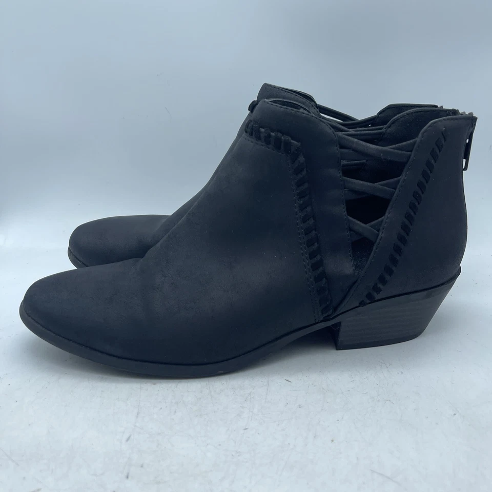 Botín al tobillo Soda para mujer talla 9 negro imitación cuero cremallera trasera tacón bajo Foto 4 de 4