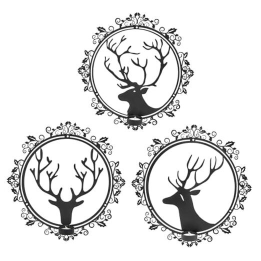 BOXJINCO Christmas Wall Art 3 Piece Christmas Metal Deer Festival style Black