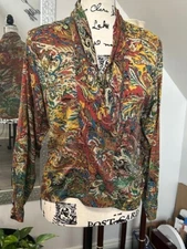 Michi Moon For Sanyo, 100% Silk Multi-Colored, Long Sleeve, Blous size 8