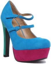 Chaussures De Femme À Talons Hauts Plateforme À Deux Brides En Bleu EU 36-42