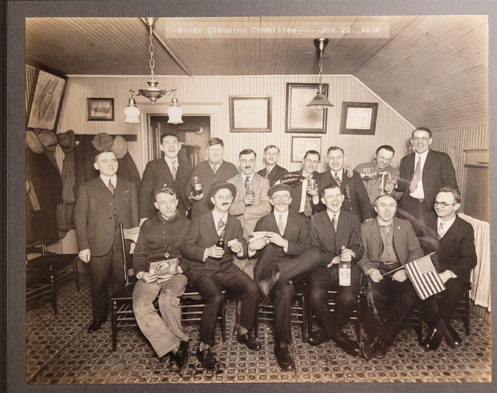 Antique Photograph Framed House Cleaning Committee 1930 Mens Club
