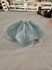 Vintage Mid-Century Modern Separatered Serving Dish Lidded   Swan Blue Color  