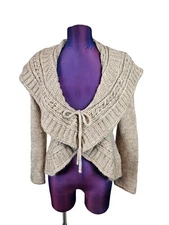 Elsamanda Anthro Oatmeal Tan Wool Blend Cardigan Sweater Size Medium Women's K48
