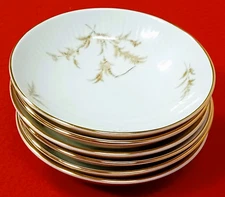 Thomas Bavaria Rosenthal 6 Berry Dessert Bowls Brown Leaves Ribbed Gold Trim