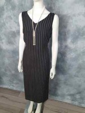 New M&S Midi Dress Size 14/16 UK Black Striped Straight Elegant Classy Vintage